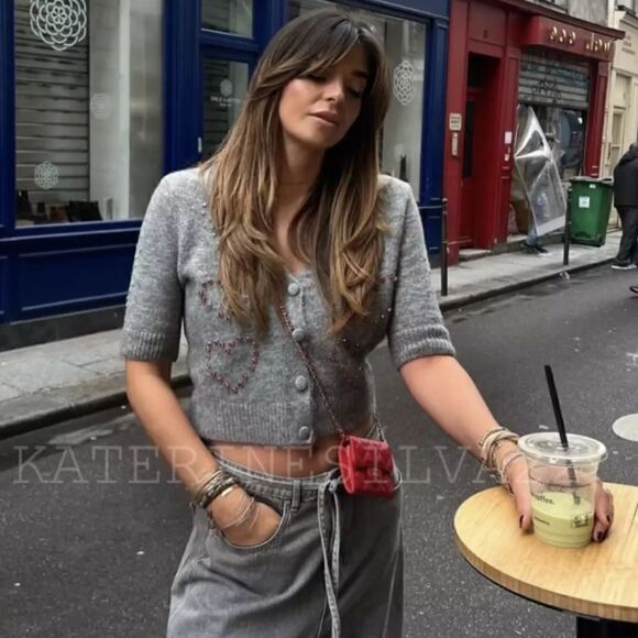 ZARA HEART BEADED KNIT CARDIGAN - Picture 7 of 14